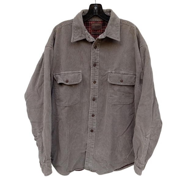 Gray Corduroy Button-Up Jacket Red Flannel Lined St. John's Bay Size Men's Large - Picture 1 of 9